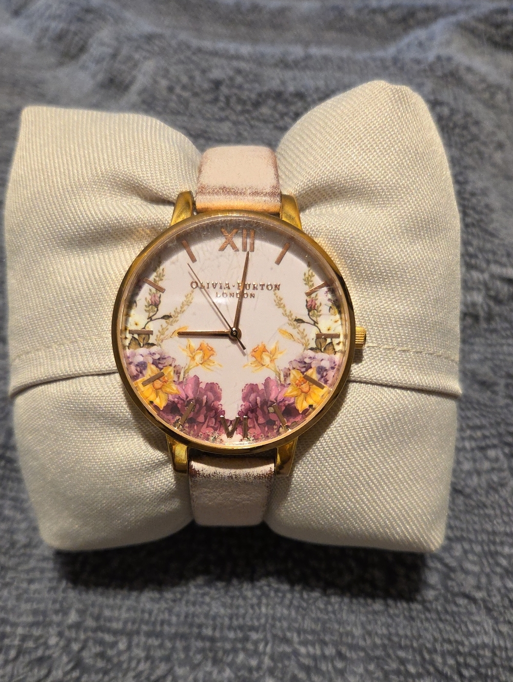 OLIVIA BURTON Gold Floral Dial Pink Leather Strap Watch